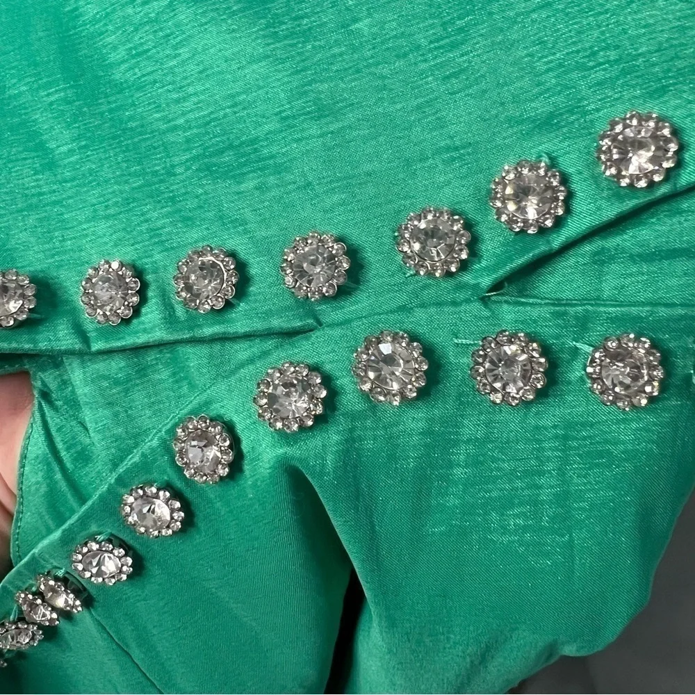 Band of Stars Green Puff Sleeve Rhinestone Cutout Dress Size 8 - Picture 13 of 13